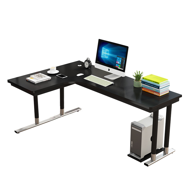 Simple installation of industrial style black L-shaped computer desk