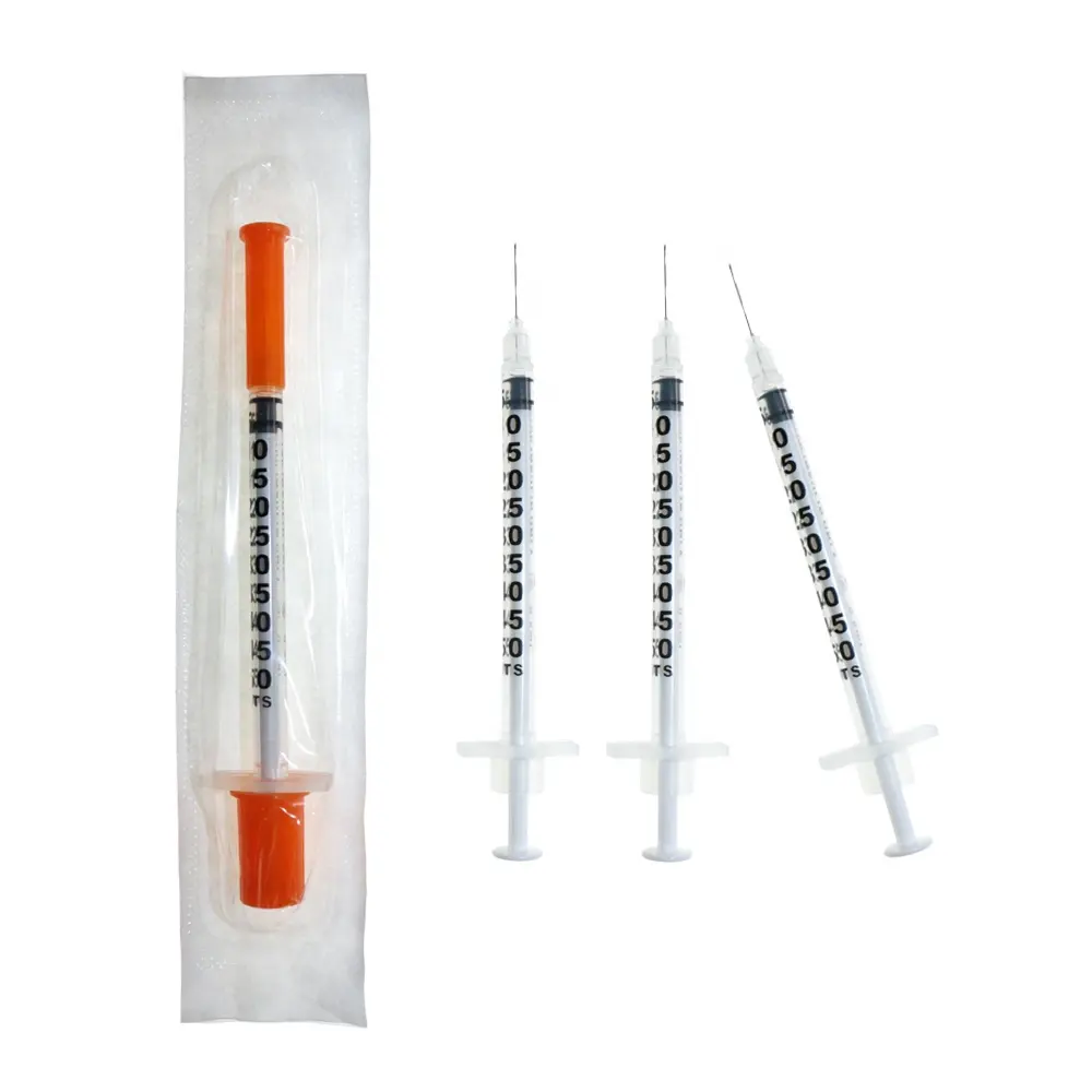 Disposable u50 u100 color coded insulin syringe with needle 0.5ml 1ml