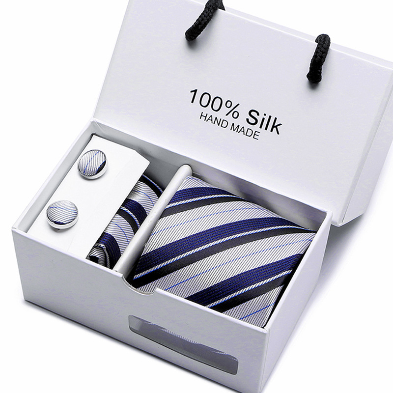 Wholesale Pattern Handkerchief Classic Silk Ties Plain Cufflinks Necktie Wedding Party Ties For Men