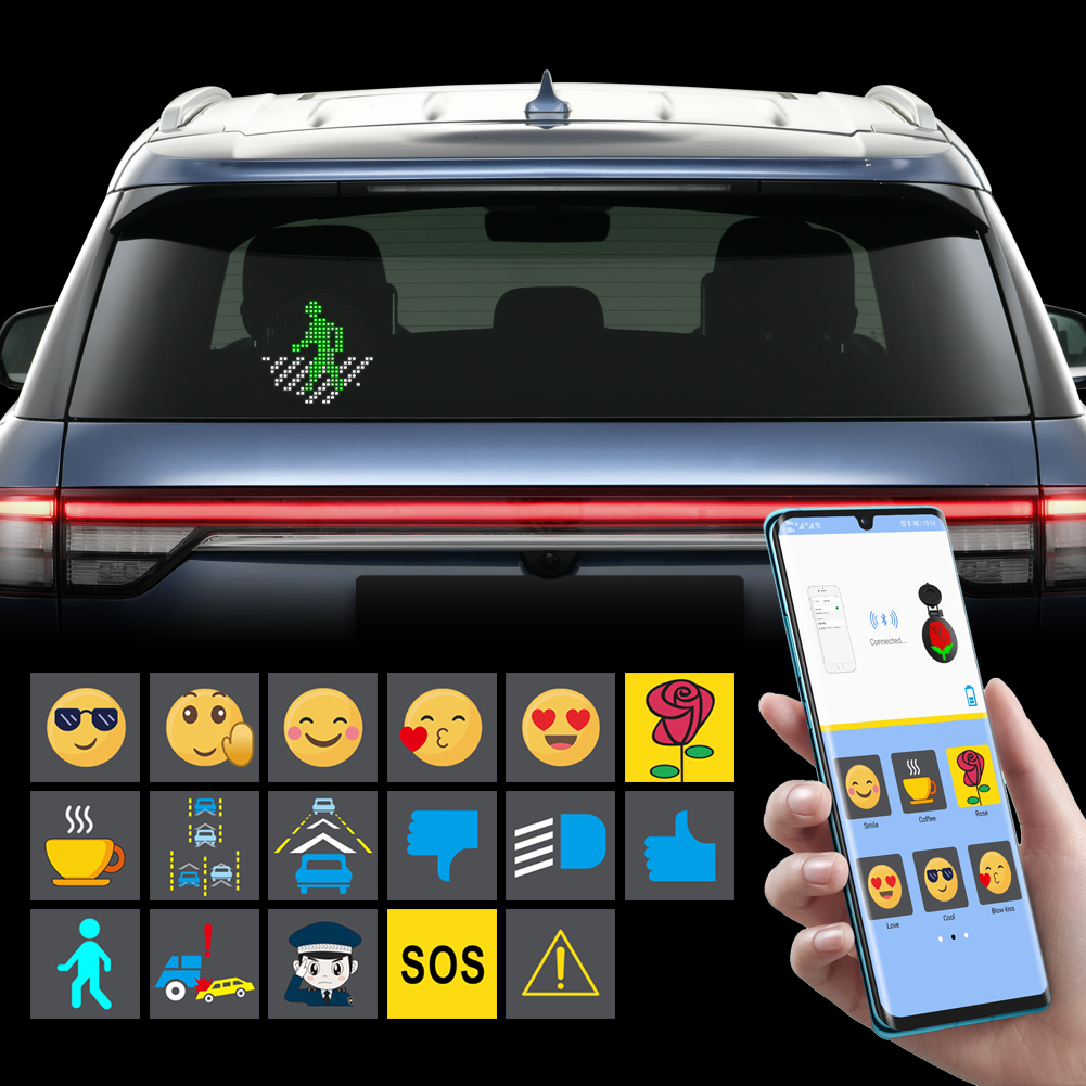 Беспроводной Голосовое управление заднего окна RGB LED Emoji Автомобильный дисплей