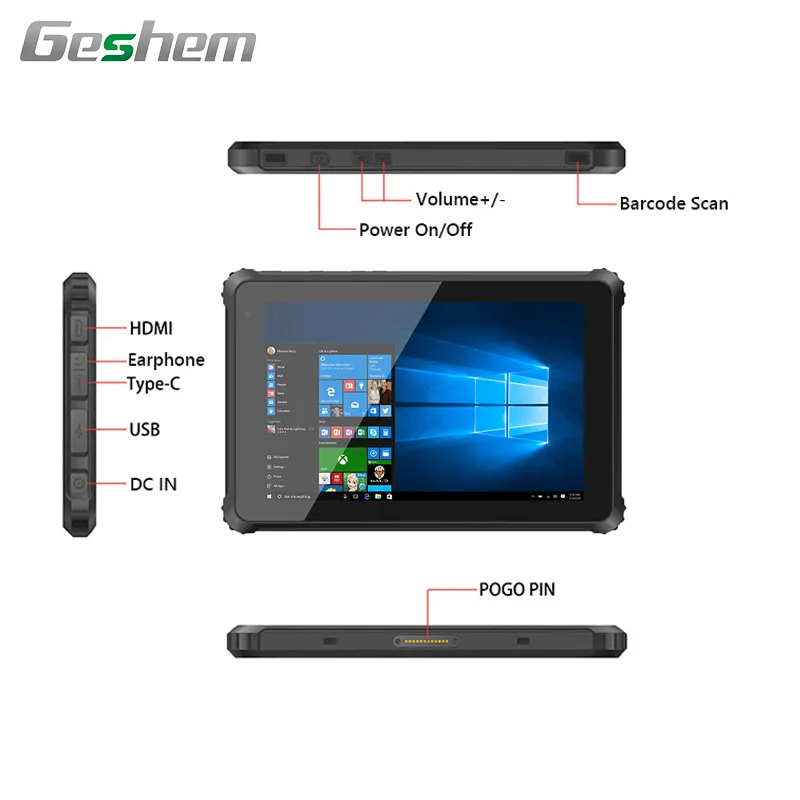 10.1 Inch Windows Industrial Rugged Tablet Pc Ip67 Waterproof Shockproof 1000 Nits Fingerprint Nfc Rfid Reader 1D 2D Barcode