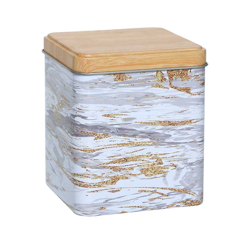 High Quality Food Grade Square Metal Tin Can With Marble Design