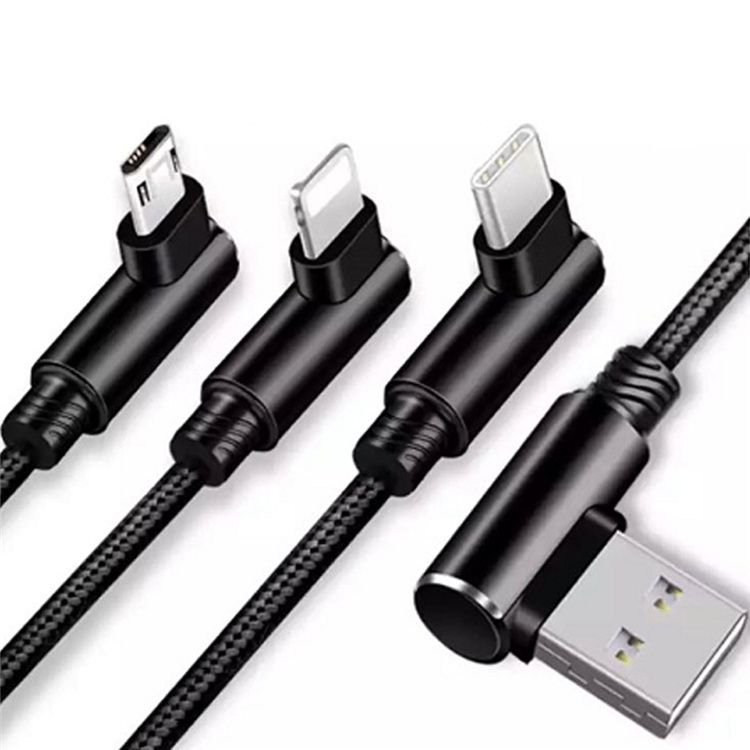 Прочный 90 градусов 2.4a мульти-разъем 3 в 1 Usb Micro Type C Быстрый зарядный кабель для мобильного телефона