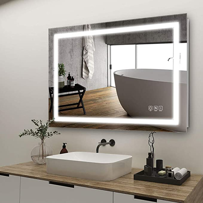 Wholesale luxury vanities round fancy bathroom mirrors rectangle smart led mirror for bathroom wall hang