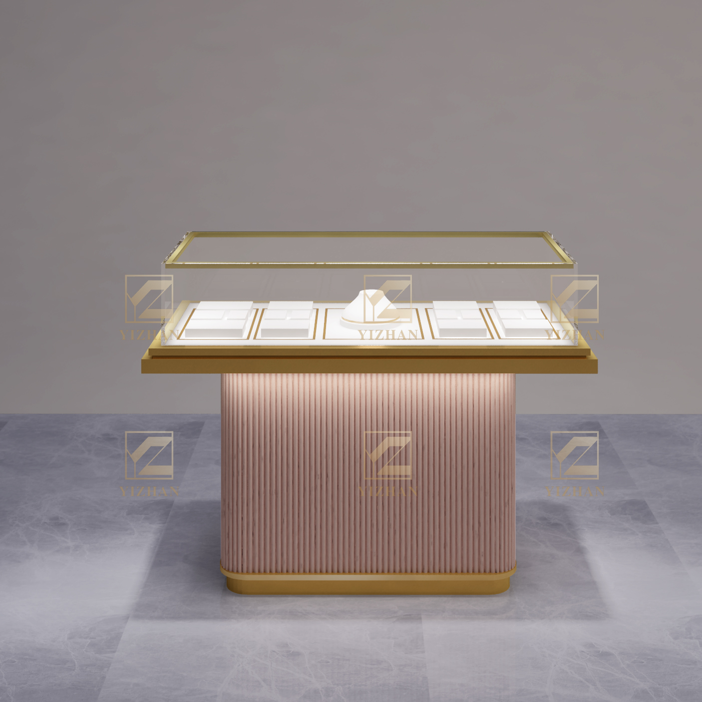 Luxury Stainless Steel Jewelry Display Case LED Light Cabinet Counter Shop Furniture For Store Showcase
