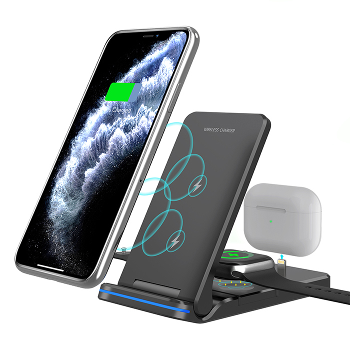 QD Portable Wireless Charger Stand 15W Fast Charging Foldable 3 in 1 Wireless Charger For IPhone 13 Pro Max For IWatch