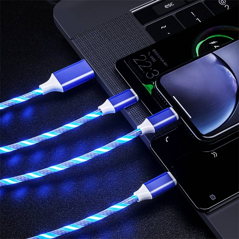 1.2m Braided PVC Universal USB Led Cable Charger Fast Charging Wire 3 in 1 LED USB Charging Cable