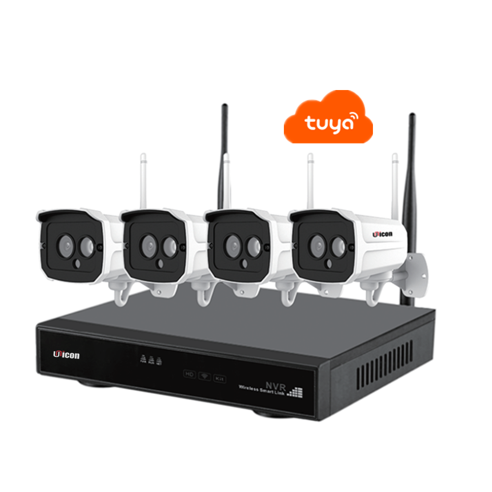 4CH H.265 Tuya App 2MP Audio Video Surveillance Wireless NVR Kit Security Camera System