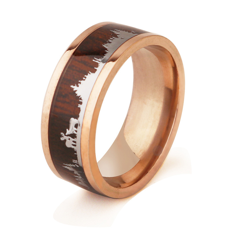 Stainless steel wood grain ring 8MM men's titanium steel hand ornament Christmas tree elk jewelry Christmas ring