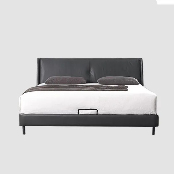 leather Upholstered Hot Sale Cedarwood Frame Luxury Style Leather Bed with Comfortable Headboard From Derucci
