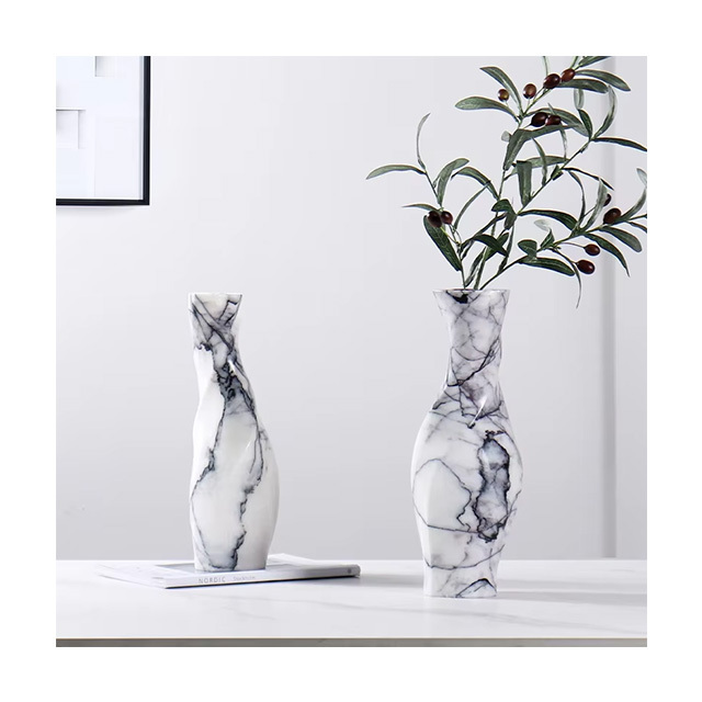 Nordic Style Luxury Stone Marble Decorative Vase Sets Black Marble Vase Flowers Vase For Home Decoration