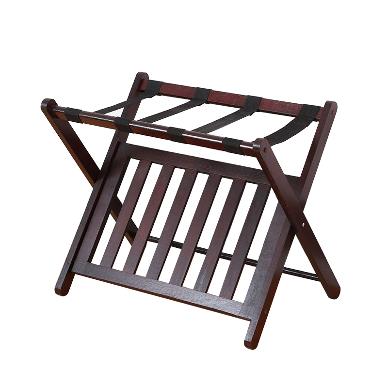 Custom Factory Price Bamboo Folding Shelf Suitcase Organizer Wood Shoes Stand Hotel Luggage Racks With Elastic Cord