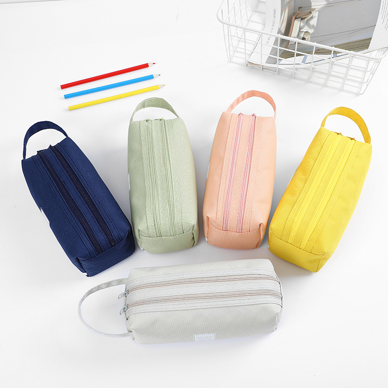 Solid Canvas Pencil Pen Bag Large Capacity Creative Korea Fabric Pencil Case For School