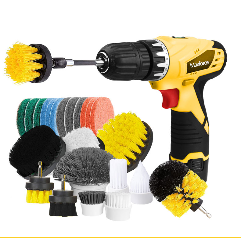 3-piece cleaning drill brush attachment set white drill scrubber brush kit
