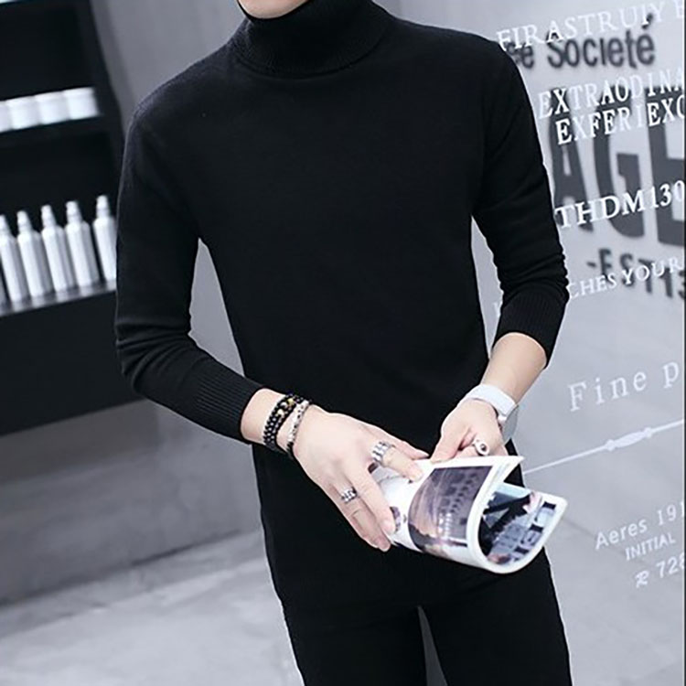 Autumn and winter new Korean men's turtleneck sweater Slim stretch thickening men's solid color knitted bottoming shirt