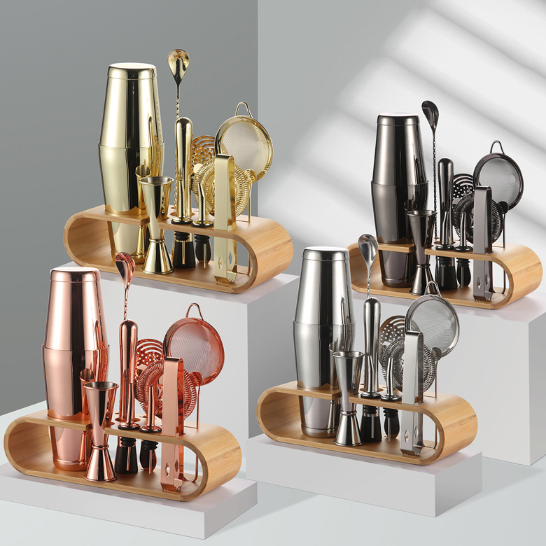 Stainless Steel Boston Shaker 11PCS Set Bar Accessory Kit with/ without bamboo rack