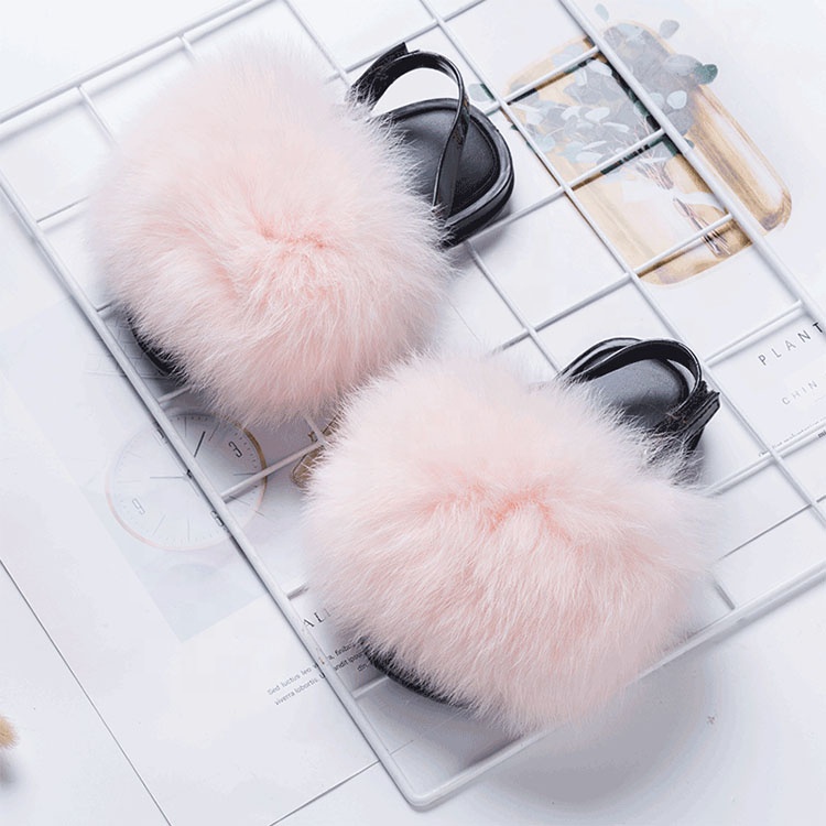 So cute baby fashion 100% real fox fur baby slippers