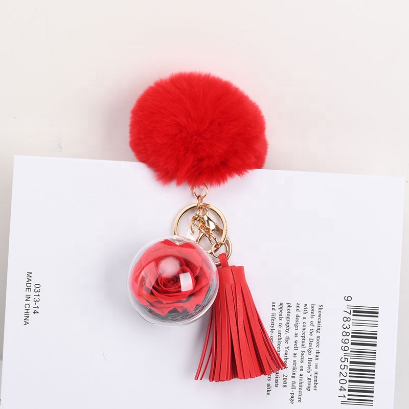 Cute Keychain Real Preserved Rose Flower Acrylic Keychain for wedding Return Gifts