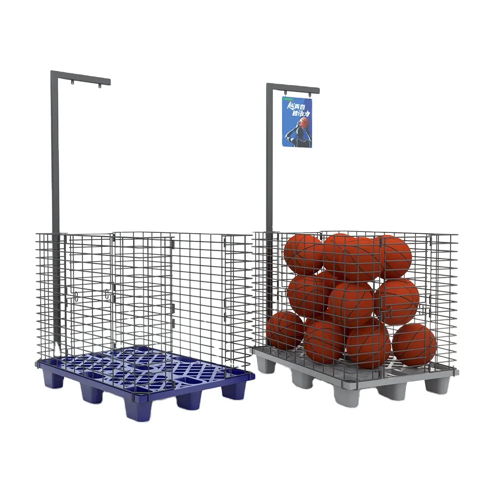 supermarket grocery promotion knock down Wire Mesh Pallet Collapsible Cage Bin for basket balls