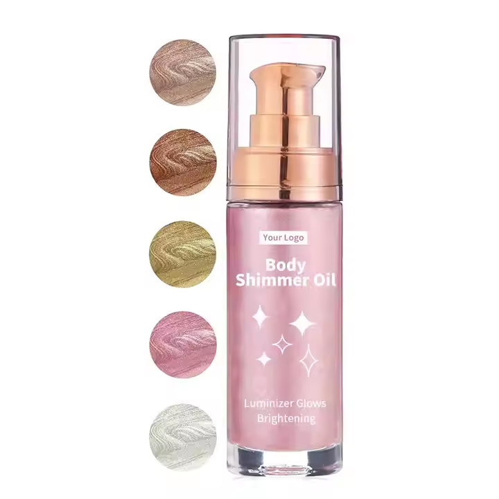 Private Label Body Shimmer Cream Makeup Body Shimmer Oil liquid Highlighter Brightening Sexy Glow Glitter Highlighter