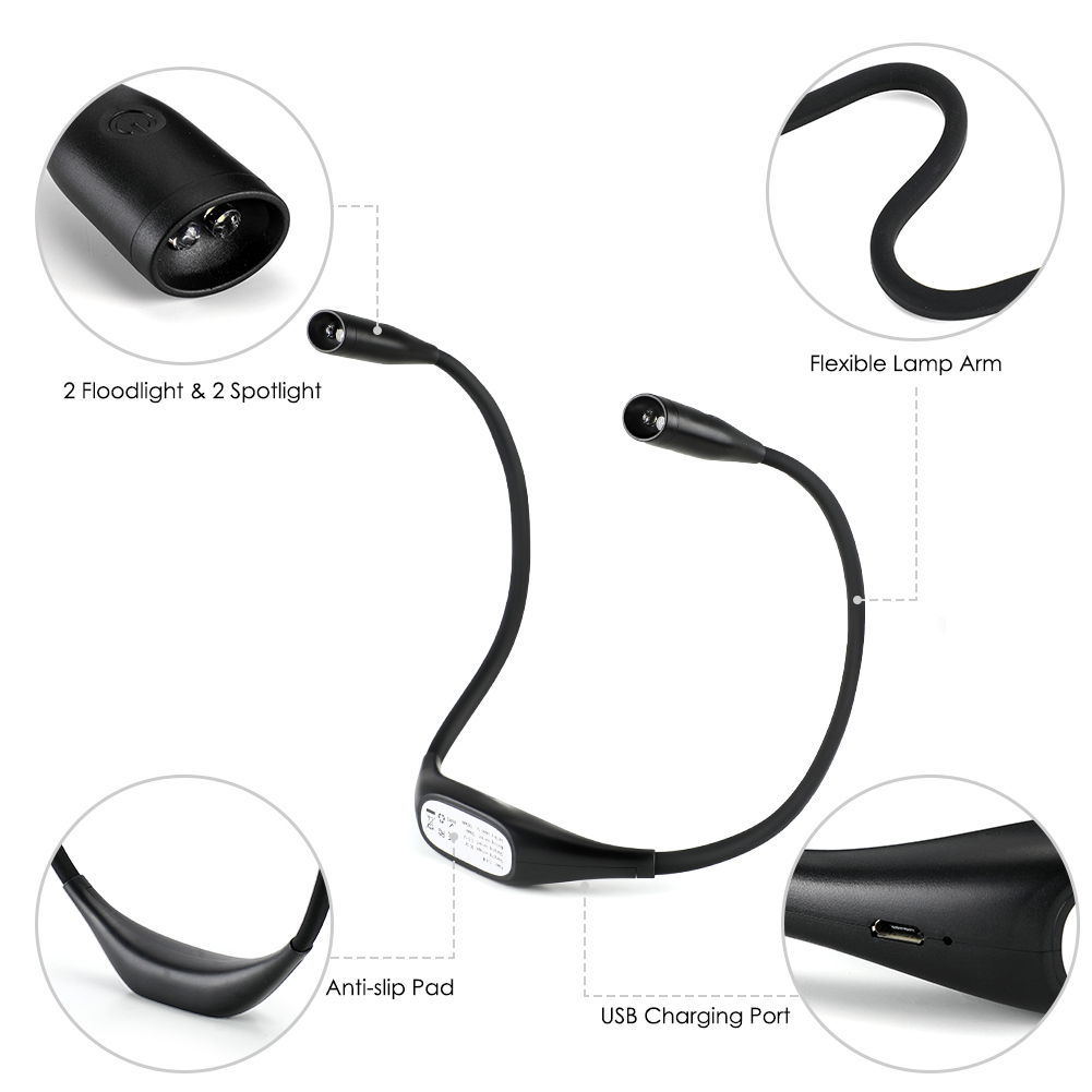Portable LED Neck Hung Light Hands-Free Rechargeable Night Reading Lamp 3 Levels Brightness Hanging Neck Book Light