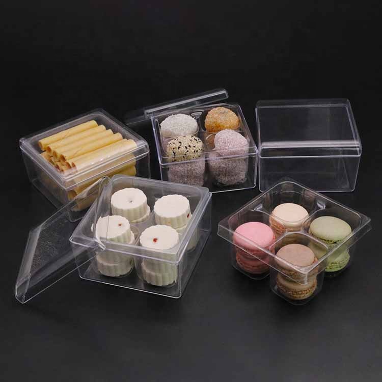 New design PLA biodegradable food cake box for macaroon and pie biscuit cake plastic cookie box packaging