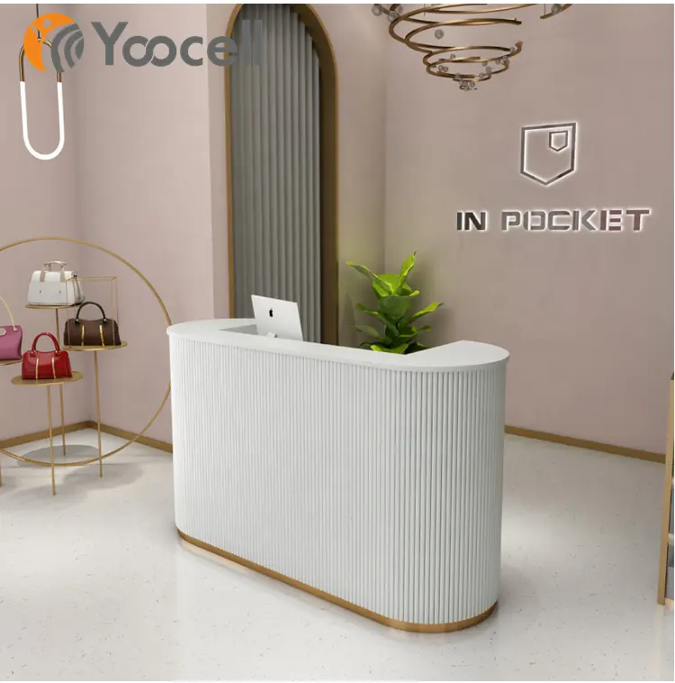 Yoocell new arrival modern style white color with golden line reception desk