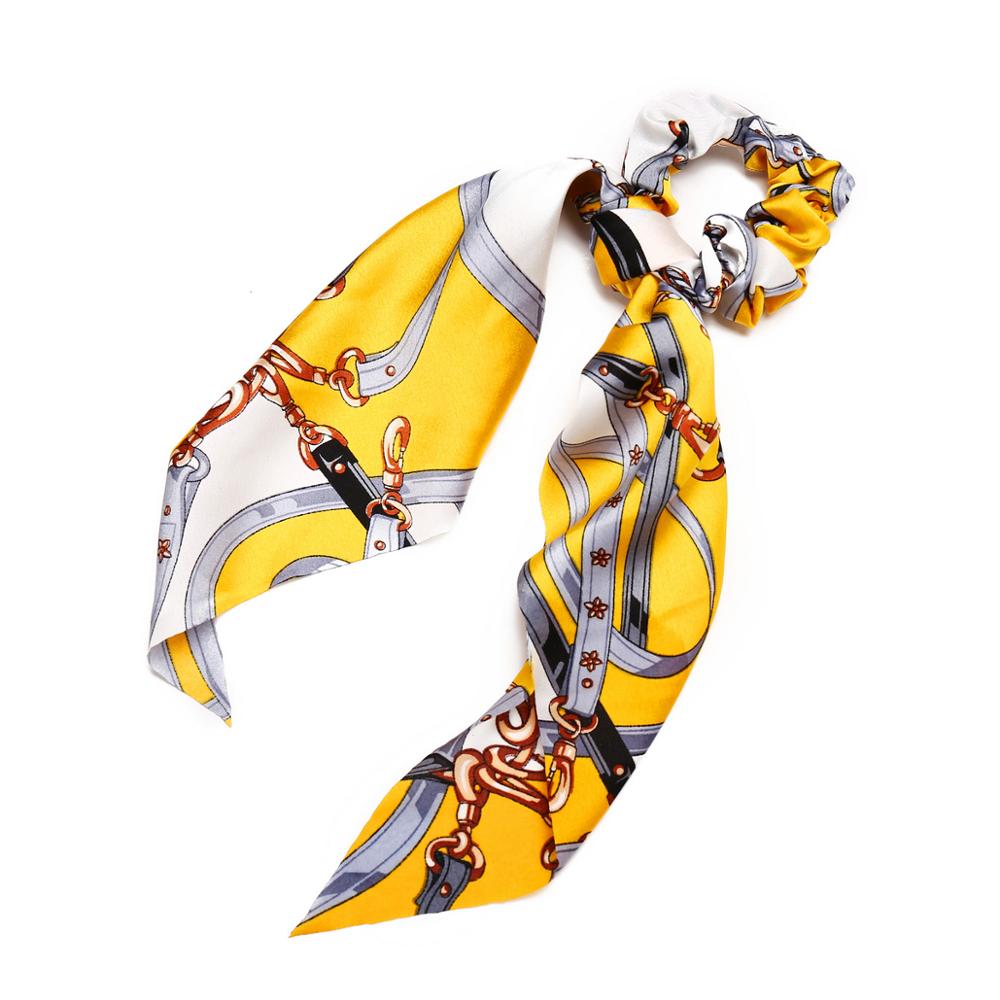Fashion Floral Print Scrunchies Solid Long Hair Ribbon For Women Ponytail Scarf Sweet Elastic Hair Band Hair Accessories