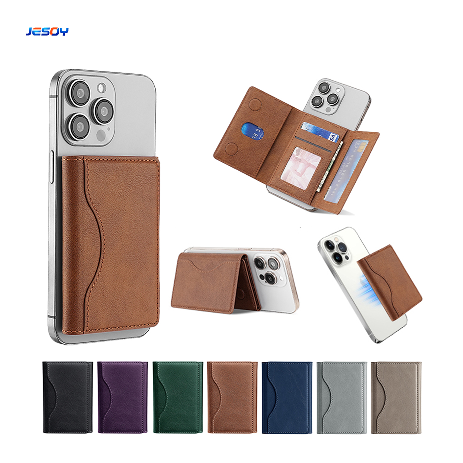 Customized Logo Safe PU Leather Men Wallet Mag Mobile Phone Magnetic Credit Card Holder Wallet For iPhone