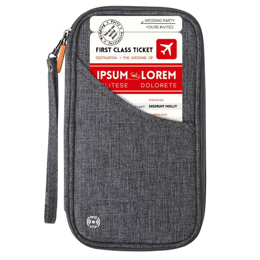 Travel Wallet RFID Blocking Document Organizer Bag, rfid blocking travel passport wallet in Grey