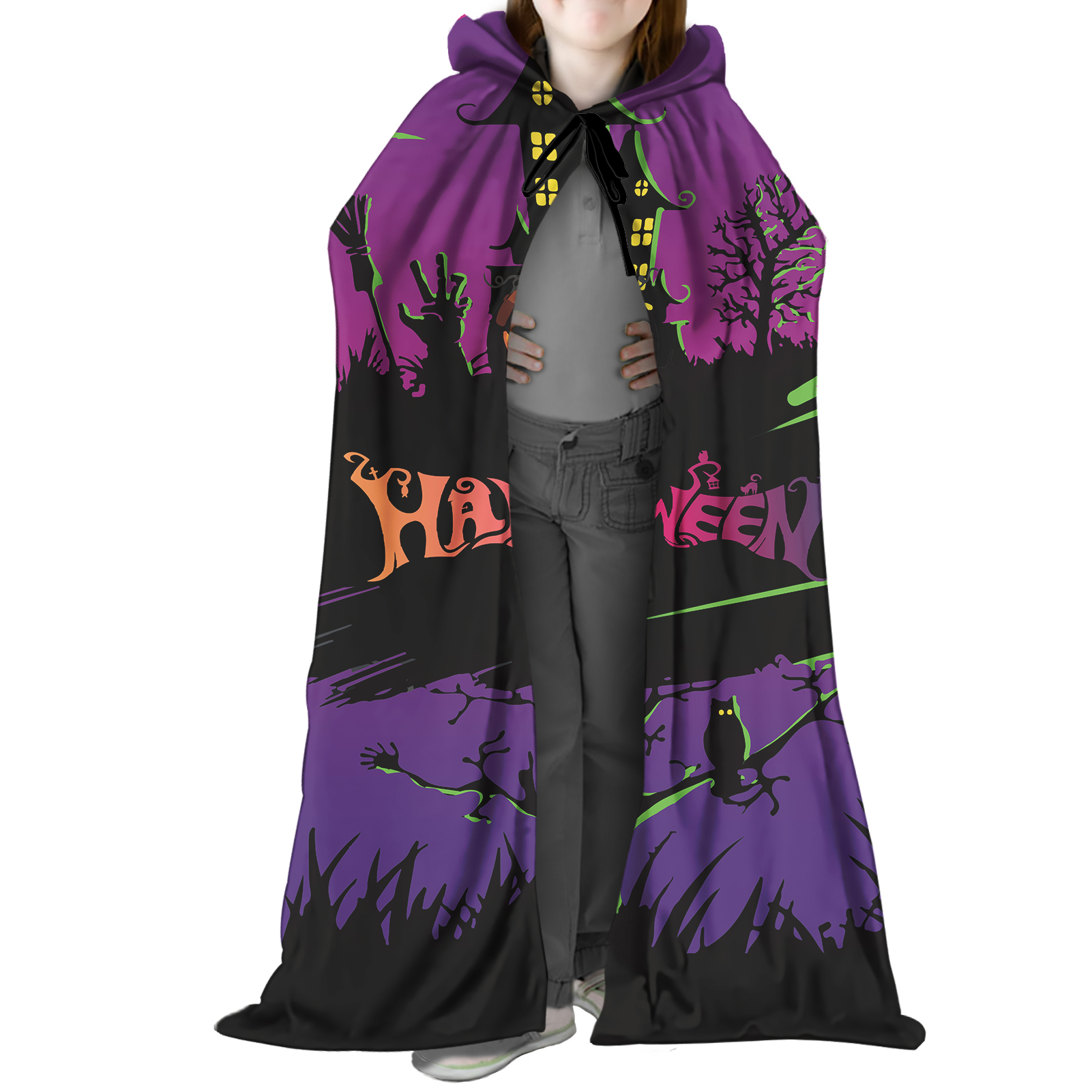 Factory Printed Personalize Full Printed Polyester Halloween Popit Girl Clothing Cape Casual Halloween Festival Clothing