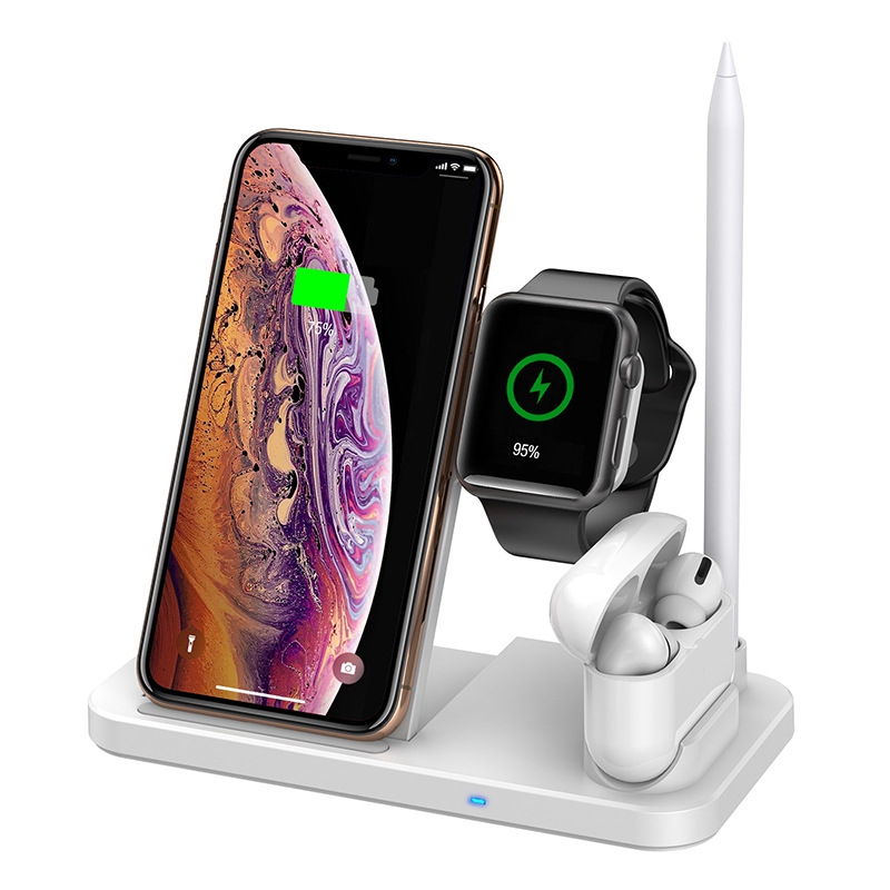 4 в 1 беспроводная Подставка для зарядки для дома и офиса для телефона Apple Pencil AirPods Смарт-часы зарядная док-станция