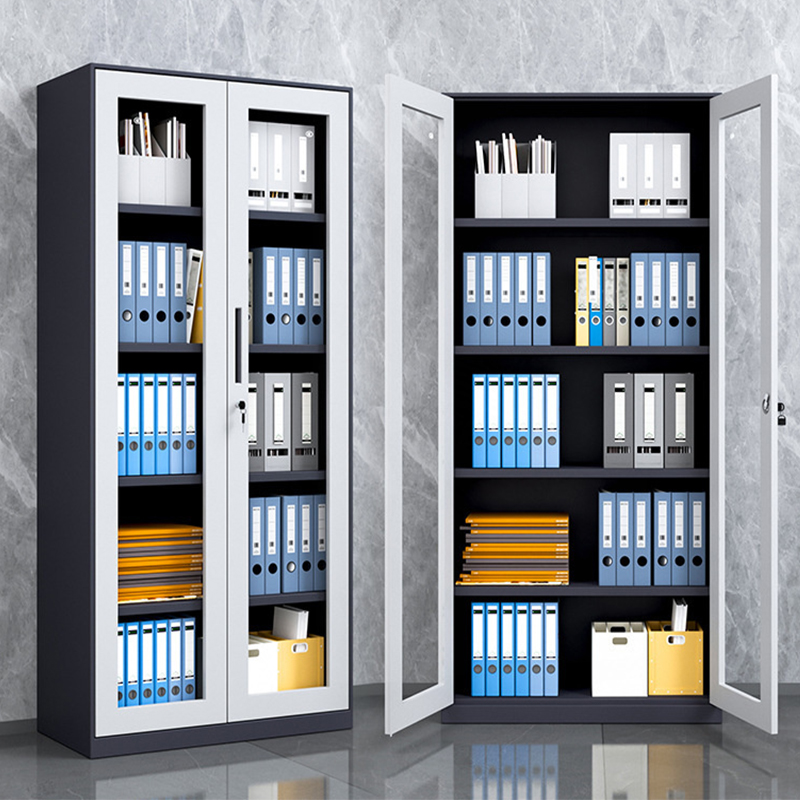 Office Furniture Movable Steel Flat Filing Cabinets Vertical Metal Cupboard With 2 Swing Door Locking Cabinet