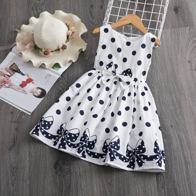 Girls Bow Polka-Dot Dress Summer Sleeveless Casual Clothing Kids Baby Dress Clothing