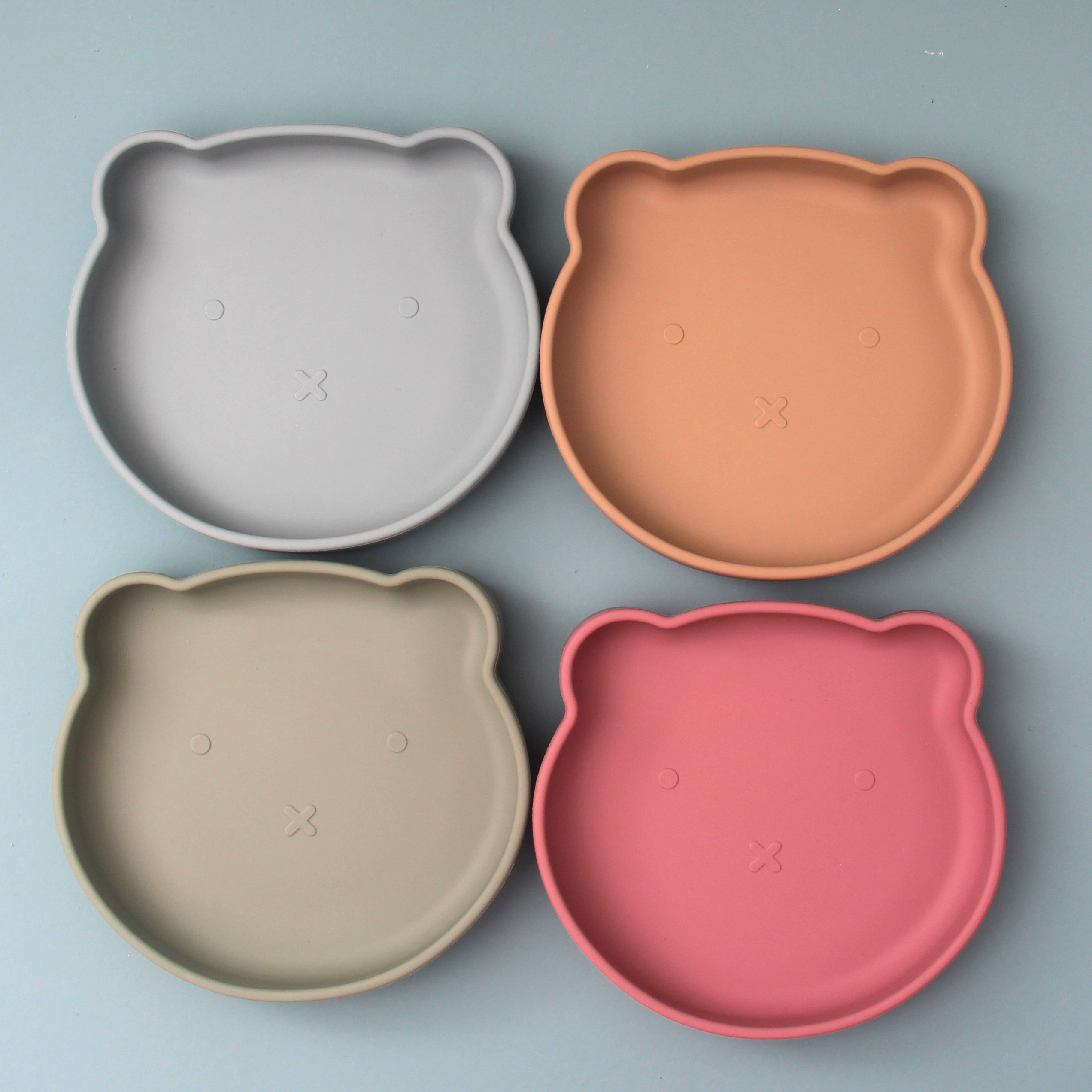 2021 Amazon Hot Selling BPA Free Bear Shape Baby Silicone Plate with suction