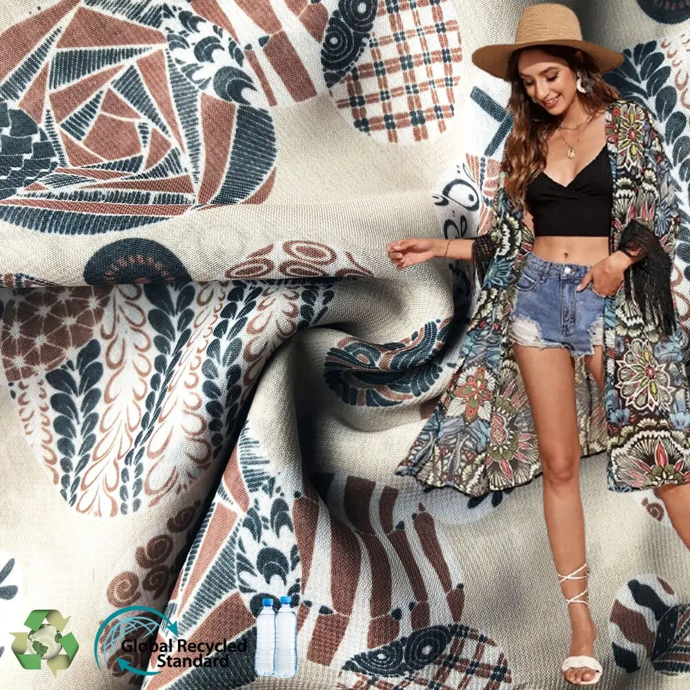 Best Selling Digital Printed Floral Customized 100% Rpet Polyester 75D Moss Crepe Chiffon Fabric for Woman Fashion Dress