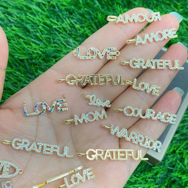 2021 Micro Pave CZ Letter MAMA Connector Jewelry Brass For Necklace Bracelet DIY Initial Letter Charm Pendant
