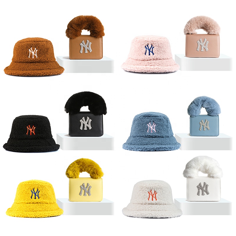 Luxury fashion famous fur designer brands ny fur purse and hat handbags matching ny hat and purse set NY bag set