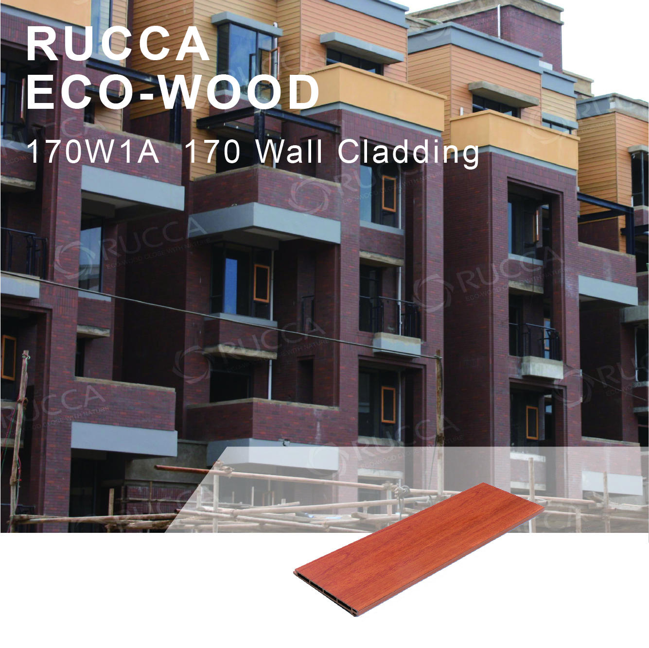 Rucca 170*17mm wood plastic composite exterior siding wall cladding, wall panel for outdoor,house