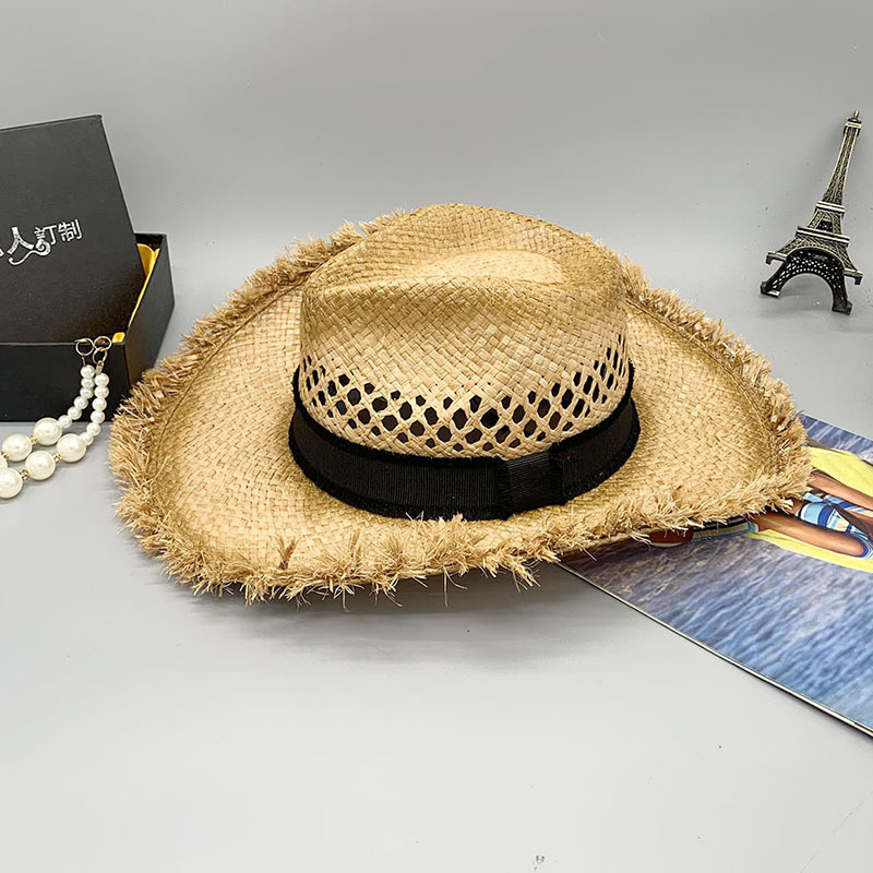Wholesale Funny Summer Vocation Bulk Raffia Panama Straw Hats Travel Cowboy Hat Made In Mexico Women Cowboy Hats
