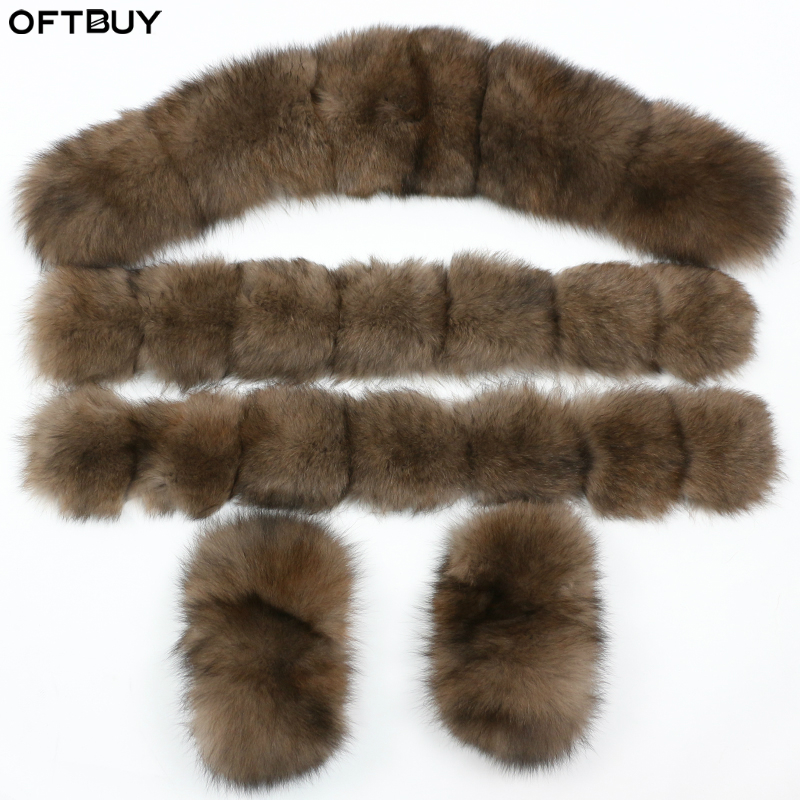 OFTBUY 100% натуральный меховой воротник манжеты большой натуральный мех енота Лисы Зимняя мода