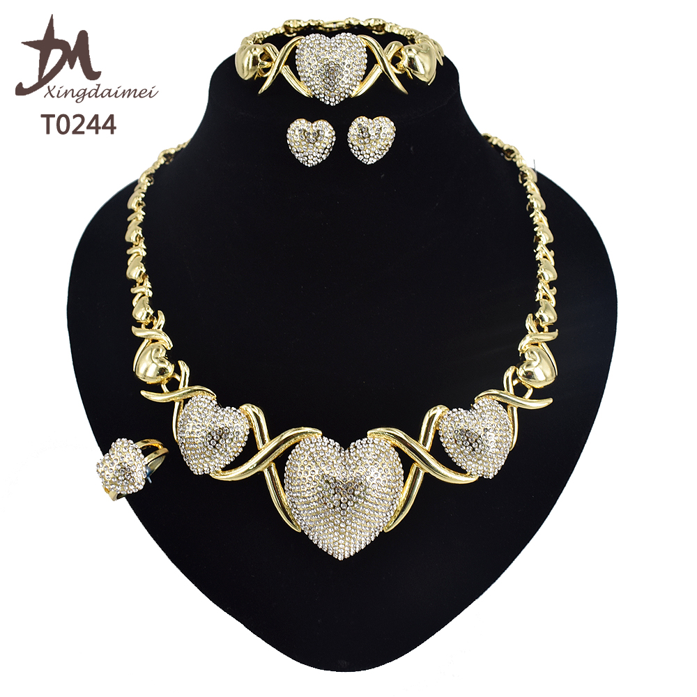 T0244 Новое большое сердце XO Высокое качество 18k золотое покрытие комплект ювелирных изделий
