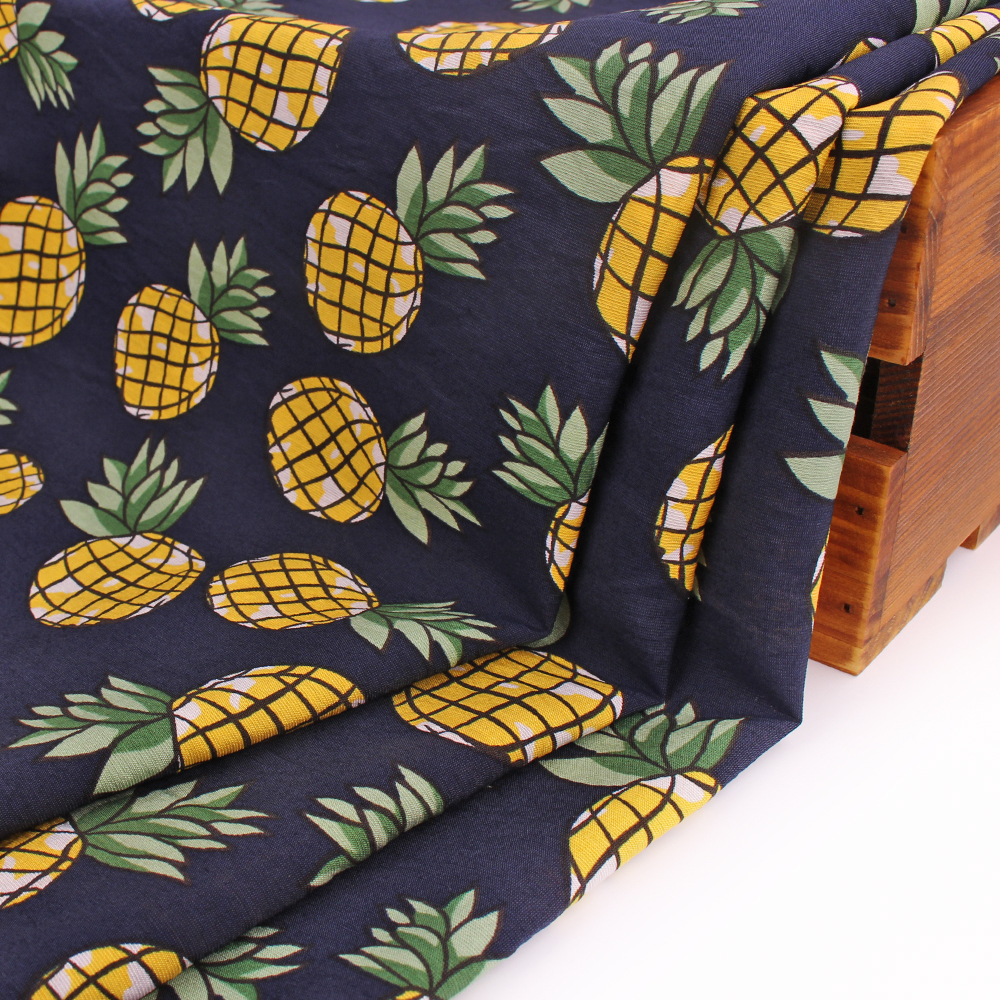 Nylon Cotton Woven Fabric Faux Tencel Linen Shirt Dress Silky Finished Pineapple Cartoon Printed Fabric For Kids Dress Clothing