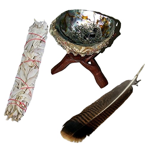 Premium Larger Abalone Shell for Purifying Bundle with 5 Inch Natural Wooden Tripod Stand White Sage For Yoga Home Fragrance