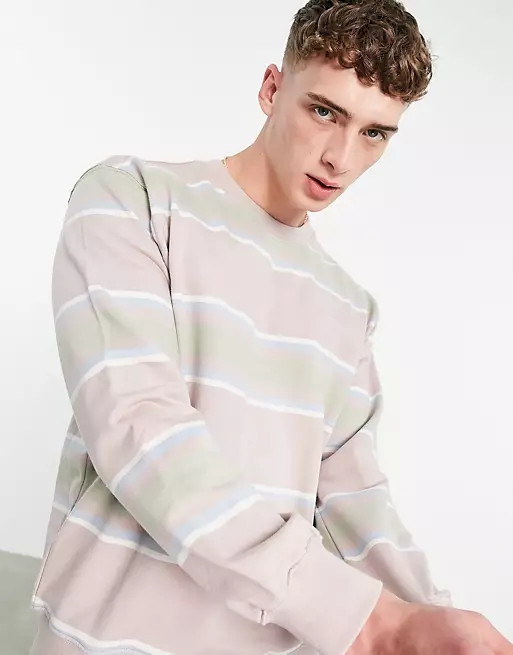 2021 Fall New Men's Color Horizontal Pattern Comfortable All-match Pullover Men's 100% Organic Cotton Casual Loose Sweatshirt