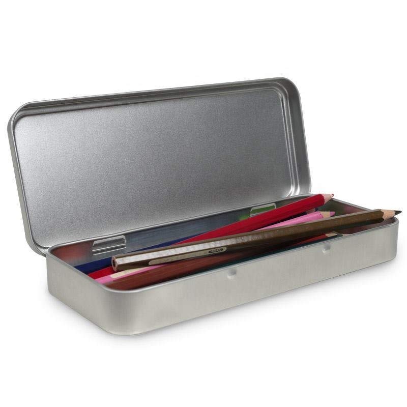 Fast delivery cheap price rectangle hinge plain tin pencil case