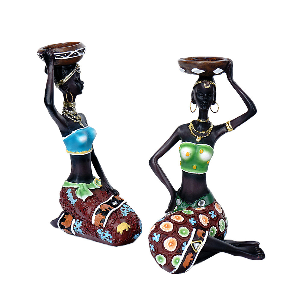 SYLWAN OEM Wholesale resin candle stand African characters 3 piece set creative new house living room home decoration ornaments