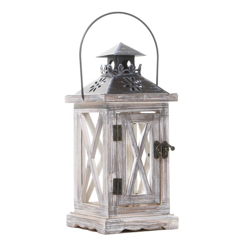 Antique Craft Candlestick Cinnabar Iron Glass Vintage Garden Wooden Lantern Wood Lantern
