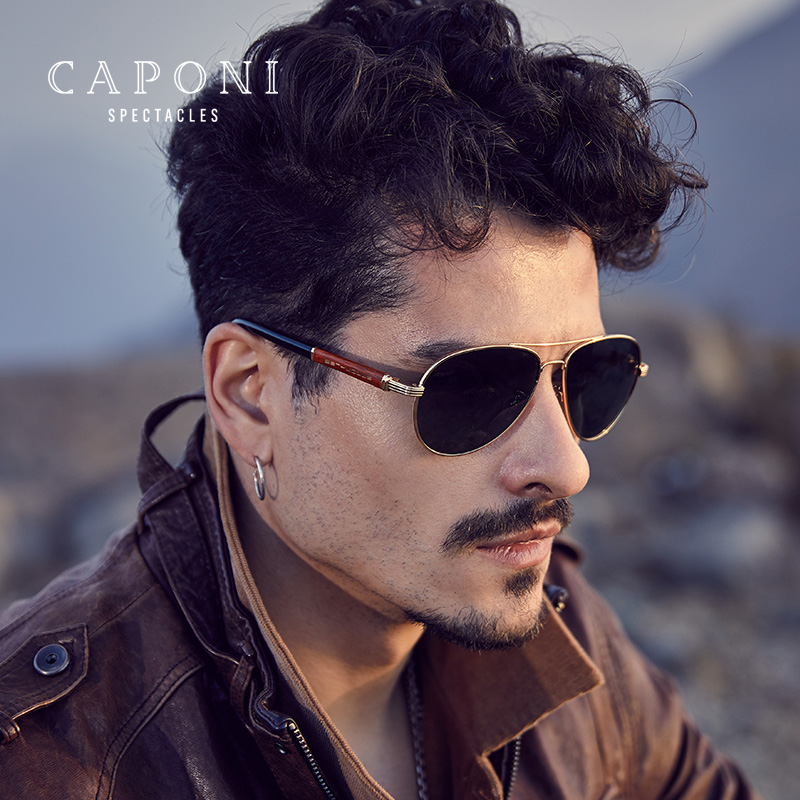 CAPONI новые 2021 новый бренд, дизайнерская работа, очки для мужчин солнцезащитные очки металлические деревянные рамки солнцезащитные очки с поляризованными линзами для вождения, Мужская модная обувь для вождения козырек от солнца для мужчин