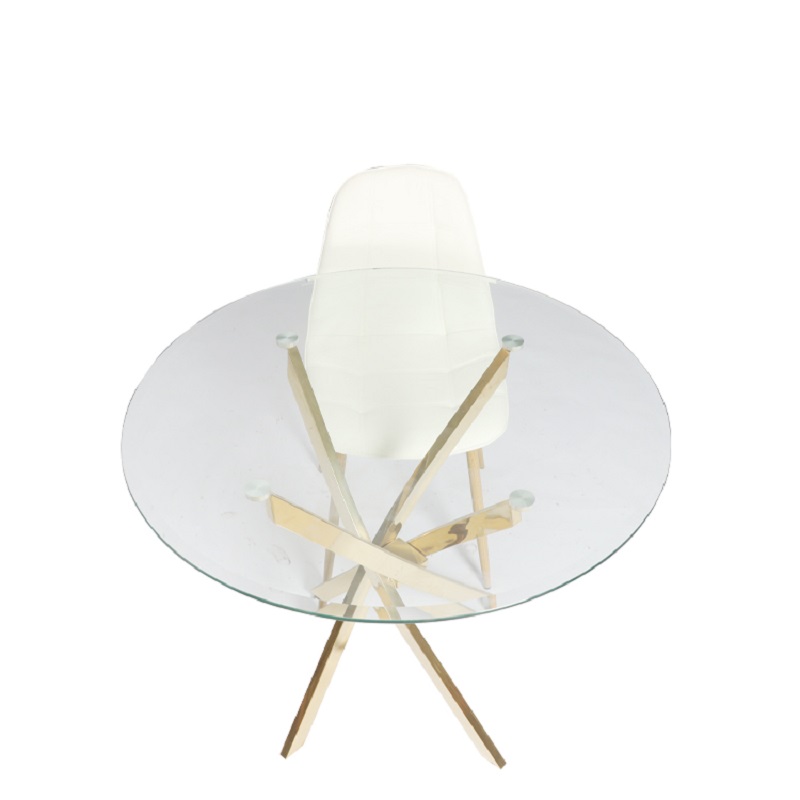 The latest wedding table with transparent tempered glass top round table with gold stainless steel legs